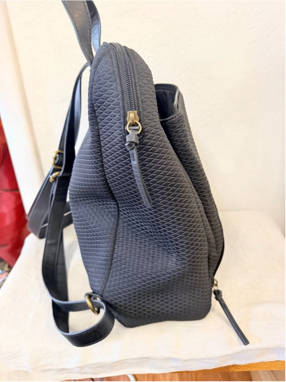 The Sak Black Textured Backpack Purse Olvera Style Zip Pockets Adjustable Straps